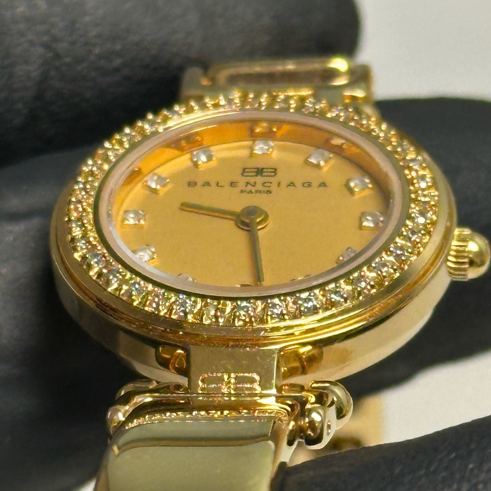 Balenciaga Paris Diamond Dial 18K Gold-Plated Date 24mm Ladies’ Luxury Watch - Picture 5 of 14
